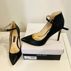 Nine West TRESSA black leather stiletto heels, size 8.5
